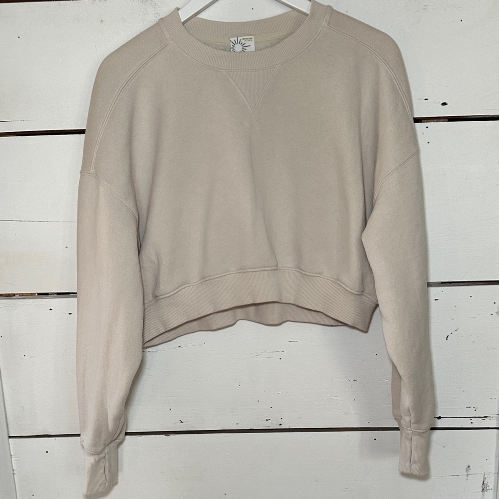 Offline by Aerie Beige Cloud Fleece Cropped Crewneck Sweatshirt